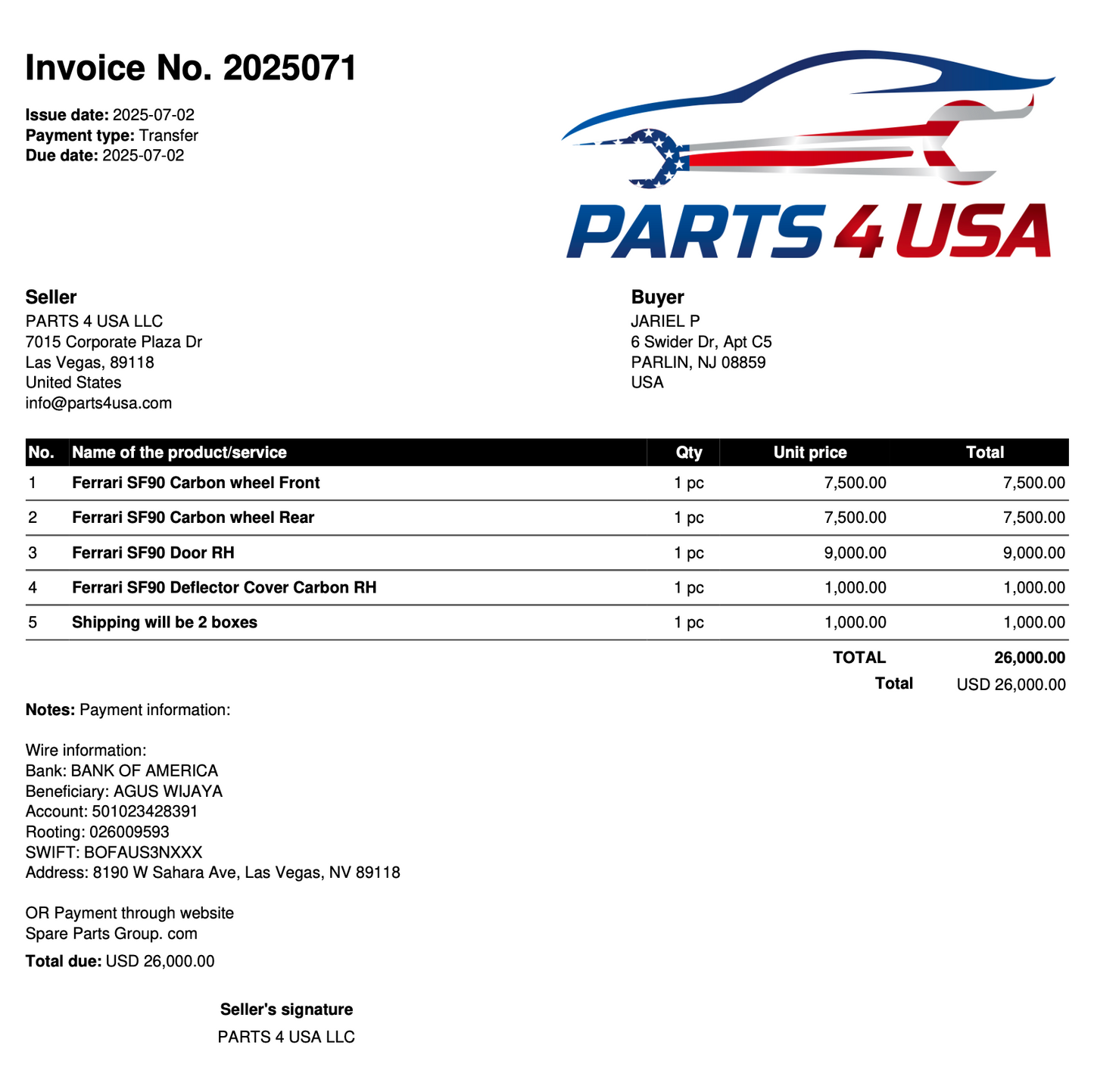 Invoice 2025071 Part 1