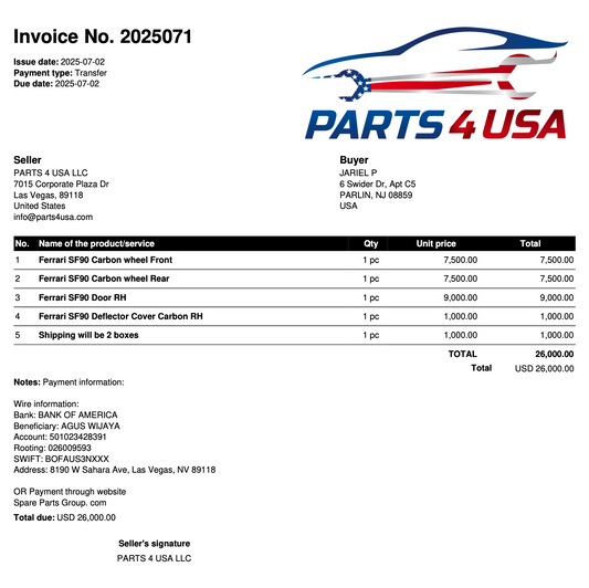 Invoice 2025071 Part 1